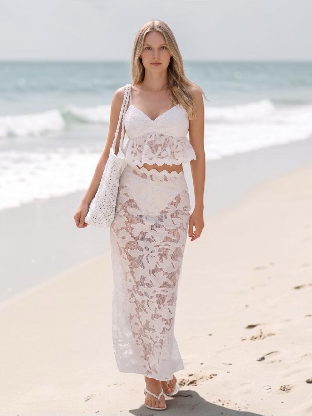 Anthropologie Blithe Scallop Sheer Maxi Skirt
